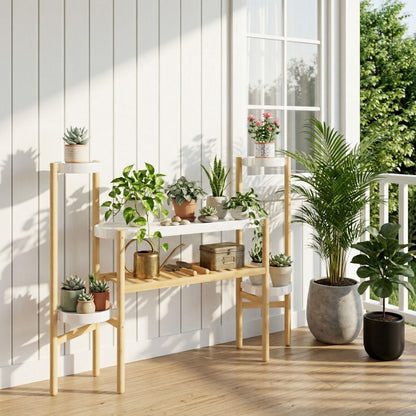 APRTAT Bamboo Plant Stand Indoor, 4 Tier Tall Plant Storage Stand Table Top for Multiple Plants, Window Plant Shelf Table Plant Rack for Balcony Garden Living Room Indoor Outdoor Home (4-Tier-12 Pot)