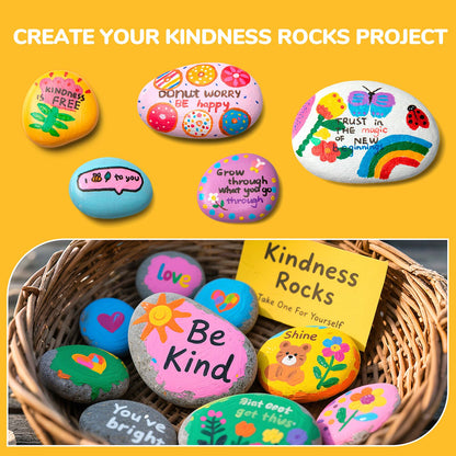 Simetufy 15pcs Rocks for Painting, 5pcs of Each 2-3in, 3-4in, 4-5in, Flat & Smooth River Rocks for Arts & DIY, Kindness Painting Stones for Kids, Garden Deco