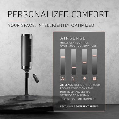 Lasko Elevation Adjustable Tower Fan 42”-54”, Pedestal Fan, 31 ft/s Airflow, Quiet 28 dB, 90° Oscillation, 12h Timer, Remote, Black, EST100