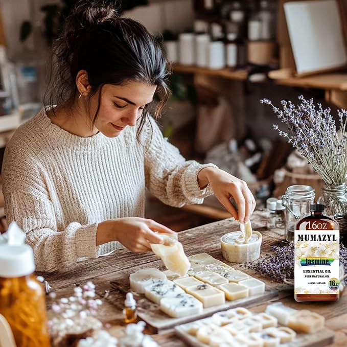 Jasmine Essential Oil, Jasmine Oil 16 Fl Oz 480ML for Diffuser Humidifier Yoga Cleaning DIY Candle Soap Making MUMAZYL Essential Oils