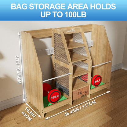 Ponsonbay Golf Bag Storage Organizer for Garage, Premium Wooden 2 Golf Bags Rack with Drawer, Easy Assemble Golf Club Stand/Holder Suitable for Garage Home Simulator and Office