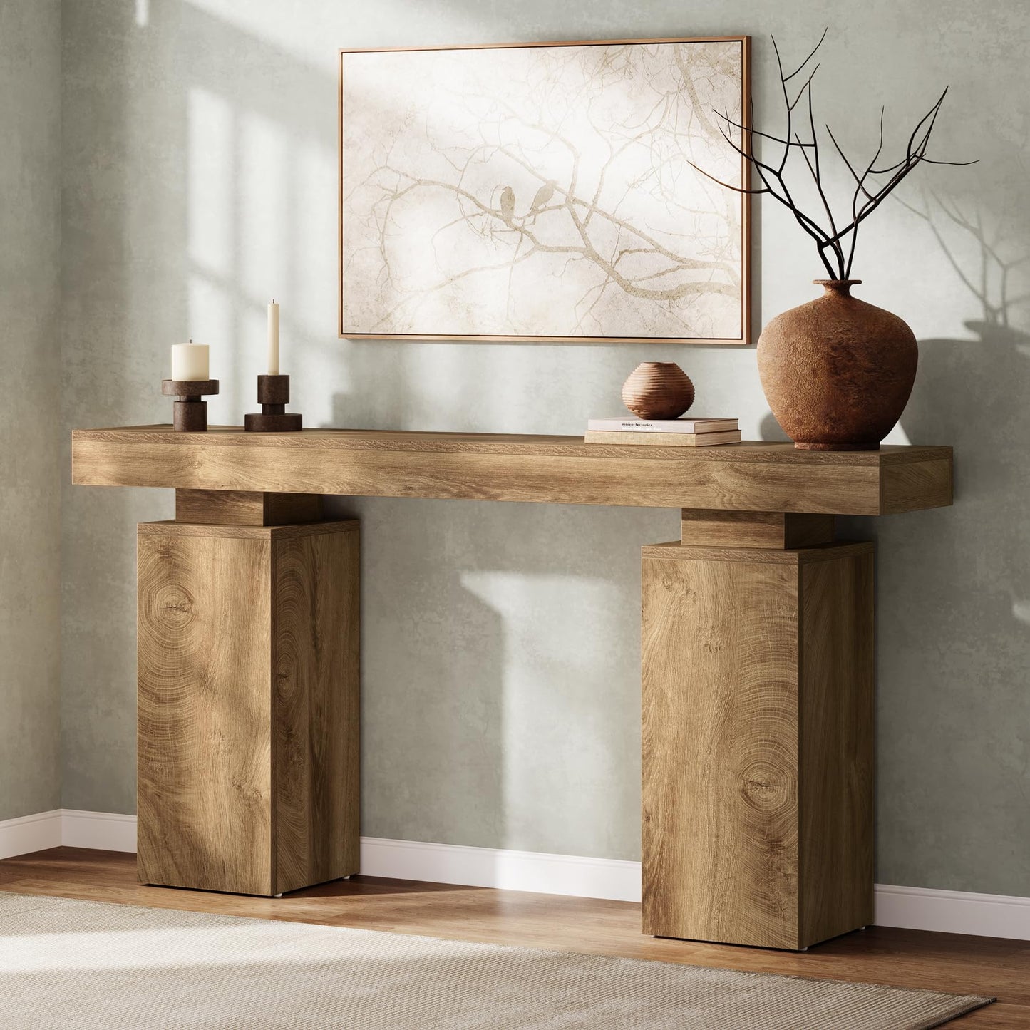 Tribesigns 63-Inch Long Console Table, Farmhouse Entryway Table Behind Couch, Wooden Foyer Stand Entry Station, Modern Hallway Accent Furniture for Living Room Decor, Entrance, Natural Wood Finish