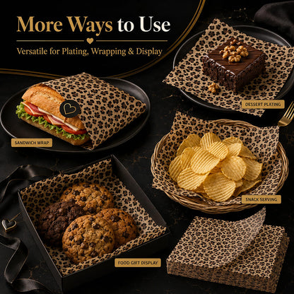 150 Sheets Cheetah Wax Paper for Food Deli, 9.8 x 8.3'' Leopard Greaseproof Sandwich Wrapping Paper for Picnic Basket Liner Party Supplies (Brown)