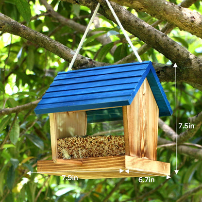 Cedar Wooden Bird Feeders for Outdoors Hanging– Large, Weatherproof Wild Bird House Feeder–Pre-Assembled, Hopper Design, Anti-Squirrel, Easy Fill for Cardinals, Bluebirds, Oriole & Finches