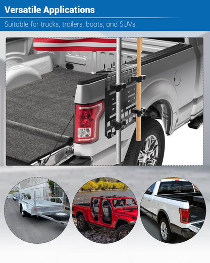 Multifunctional Shovel Holder for Truck Bed, Punch-Free Shovel & Flag Mount for Truck With 4 Rubber Quick-Release Clips (Fits Handle Diameters 1-1/7'' to 1-3/7''), Suitable for Trucks, Trailers