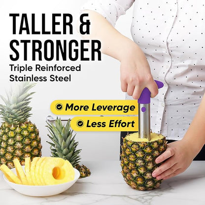 Zulay Kitchen Pineapple Corer and Slicer Tool – Stainless Steel Pineapple Cutter with Eye Remover Tool – Ergonomic Handle & Easy Core Remover – Reinforced Heavy-Duty Blade – Purple