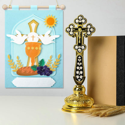 Wettarn First Communion Banner Kit for Boys Girls 9 x 12 Catholic Christian Religious Crafts Felt DIY Holy Communion Banner for Kids Sunday School Church Activity Baptism Party Decoration(Light Blue)