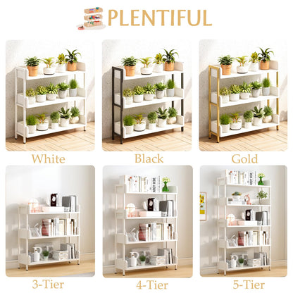 OSCHF Wide Open Shelf Bookcase - Modern 3-Tier Floor Standing Display Bookshelf with Top Edge and Metal Frame for Home and Office, Storage Shelving, Warm White