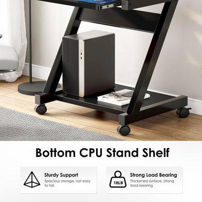 sogesfurniture Mobile Computer Desk, Small Rolling Work Workstation for Home and Office with Printer Shelf, Keyboard Drawers,23.6 x 18.9 x 28.7 Inches,BHUS-DX-8110-BB(Black)