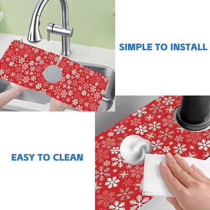 Christmas Snowflake Kitchen Sink Splash Guard Mat Absorbent Fast Drying Mat