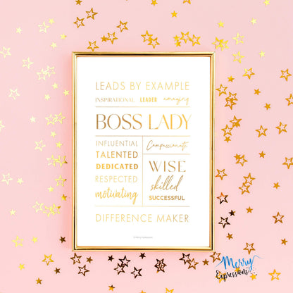 Merry Expressions Boss Lady Desk and Wall Art with Metal Frame - Office Décor, Boss Lady Gift with Quote - Gold 12" x 9"