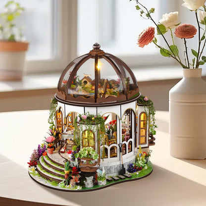 Foyucool 2025 New DIY Miniature House Kit, Dollhouse Kit with LED Light, Mini House Building Kits for for Adult to Building, Christmas Day Home Decorations Gifts for Friends, Castle Flower House