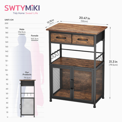 SWTYMIKI Coffee Bar Cabinet with Drawer - 20.47" Coffee Stand Station with Removable Hooks, Buffet Cabinet for Coffee Maker or Microwave, Kitchen Bar Table Storage Organizer, Espresso