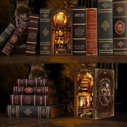 Shylamb Book Nook Kit - DIY Miniature Dolls House Kit with Furniture and LED Light, 3D Puzzle Wooden Art Bookends, Model Kits for Adults and Teens (Royal Tailor Shop)