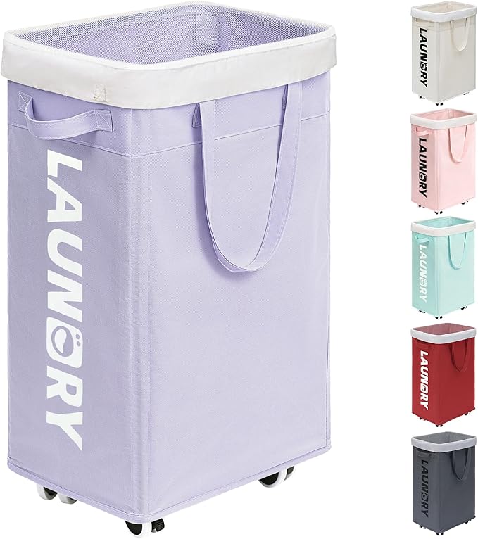 Goodpick Laundry Basket with Wheels, 75L Collapsible Laundry Baskets with