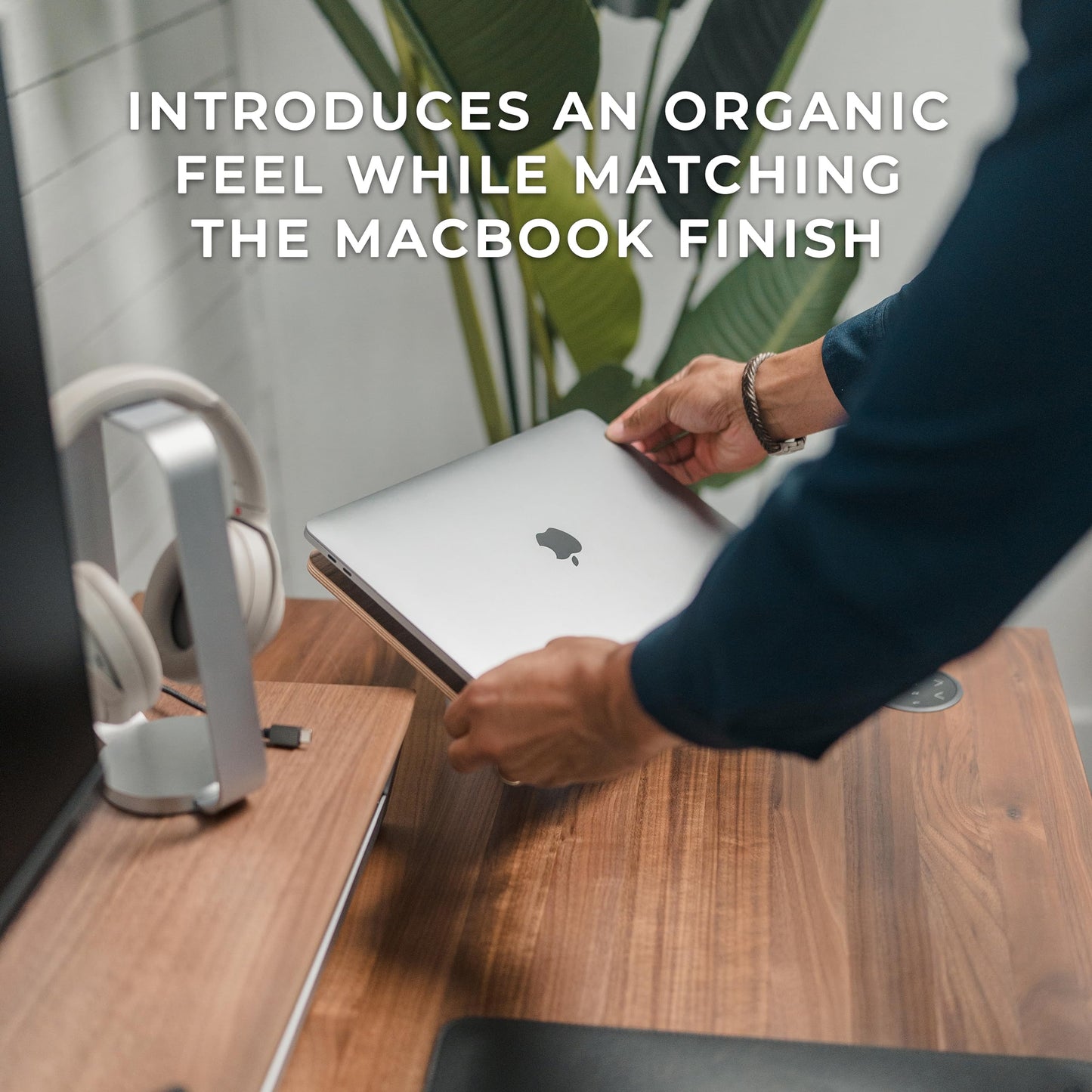 HumanCentric Laptop Riser for Desk in Black Walnut Wood Top and Space Gray Aluminum Base, Compatible with MacBook and Other Laptops Up to 16 Inches, Ergonomic Computer Holder, 25-Degree Angle Tilt