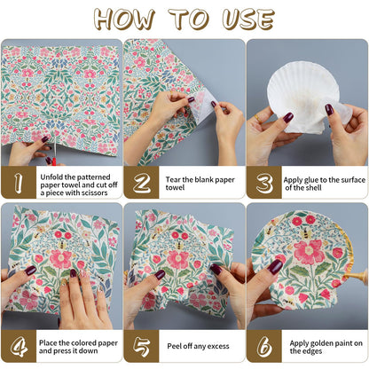Fangoo 4-5'' 16Pcs Large Natural White Oyster Shells for Crafts 32Pcs Decoupage Paper Napkin Acrylic Paint Brush White Natural Sea Shells for Crafting Christmas Holiday Ornaments Jewelry Tray Decor