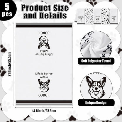 R HORSE Corgi Kitchen Dish Towel Set- 5Pcs Cute Corgi Cleaning Dishcloth Animal