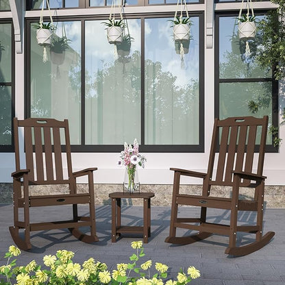 Oversized Rocking Chair Set of 2, Outdoor Rocking Chair for Adults, All Weather Resistant Porch Rocker for Lawn Garden, Brown
