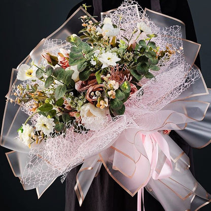 Tenare 20 Sheets Waterproof Floral Wrapping Paper with 2 Ribbons - 23.6" x 23.6" Frosted Flower Bouquet Wrapping Paper for Mother's Day, Wedding, Birthday & Florist Supplies(Bright Colors)