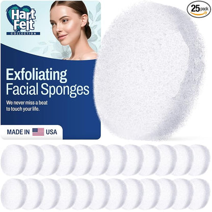 HartFelt Round Face Scrubber for Women | Reusable Facial Sponges for Daily Cleansing | Facial Exfoliating Pads for Removing Dead Skin, Dirt & Makeup | Use with Favorite Cream | Made in USA - 25 Count