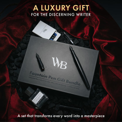 Wordsworth & Black Fountain Pen Set, 18K Gilded Medium and Extra Fine Nib, 25ML Black Ink Bottle, 6 Ink Cartridges,Refill Converter,Gift Box,Smooth Writing Pens [All Black],Gift Set for Men and Women