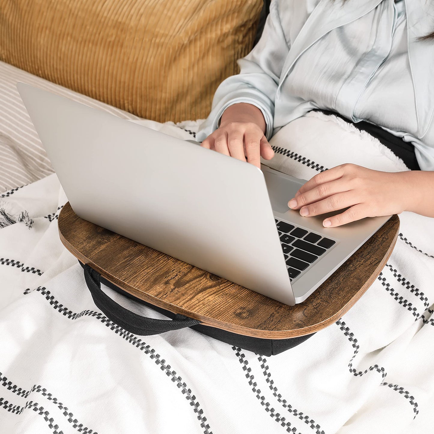 SONGMICS Lap Desk, Bed Tray, Laptop Table with Handle, Cushion, 12.6 x 15.7 x 3.1 Inches, Rustic Brown ULLD109B01