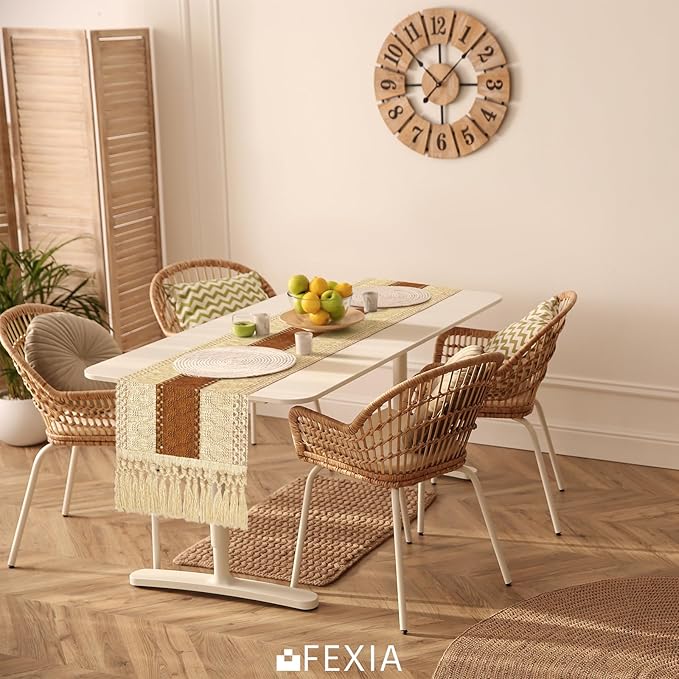 FEXIA Boho Table Runner 60 Inches Long Macrame Summer Decor Coffee Table Cover Farmhouse Stylewith Tassels for Party Bohemian Rustic Wedding Bridal Shower Dining Room Middle Brown (12x60 Inches)