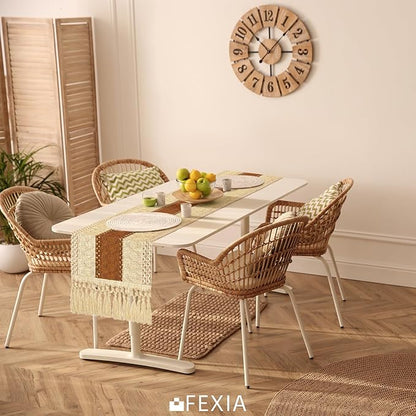FEXIA Boho Table Runner 48 Inches Long Macrame Summer Decor Coffee Table Cover Farmhouse Stylewith Tassels for Party Bohemian Rustic Wedding Bridal Shower Dining Room Middle Brown (12x48 Inches)