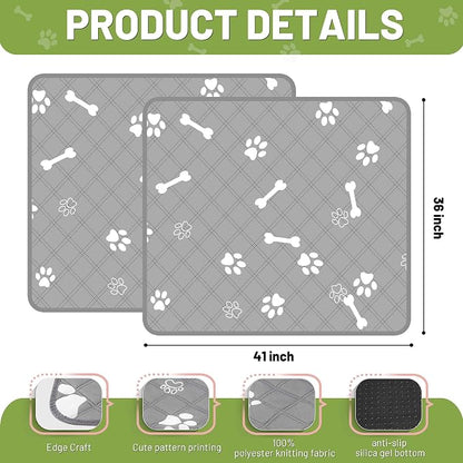 PatiencET Washable Pee Pads for Dogs, 36'' x 41" Reusable Puppy Pads with Super Absorbent, 2 Pack Large Potty Buddy with Waterproof Bottom for Pet Training, Housebreaking and Incontinence