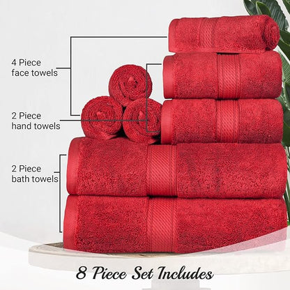 SUPERIOR Egyptian Cotton Pile 8 Piece Towel Set, Includes 2 Bath, 2 Hand