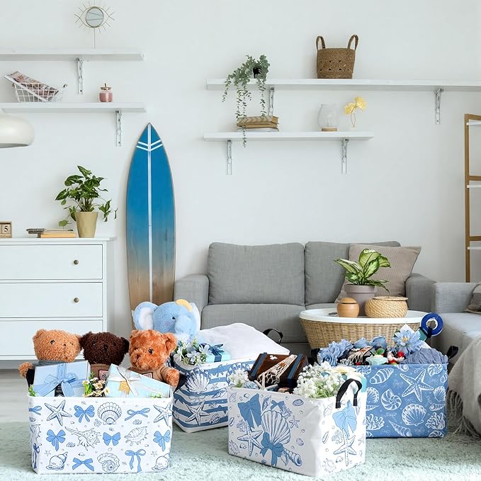 4 Pcs Coastal Beach Storage Basket Fabric Laundry Baskets