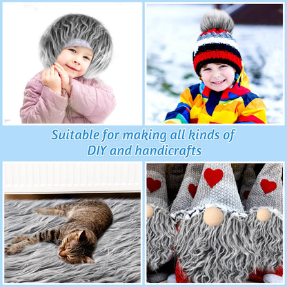 Tatuo 60 x 18 Inch White Gray Faux Fur Fabric Christmas Fluffy Fuzzy Craft Fake Fur Cuts Shaggy Synthetic Plush Patch Sewing DIY Winter Halloween Costume Gnome Beard Miniature Dolls Rugs Mats Gift