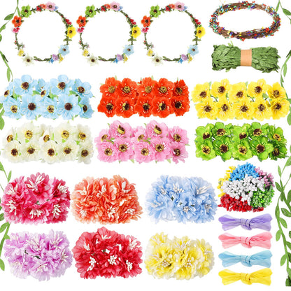 Suncalla 30 Sets Flower Crowns Making Kit, Make Your Own Flower Crown Wreath Garland Headbands and Bracelets Craft Kit Handmade DIY Floral Hair Accessories Gift for Women (Hibiscus)