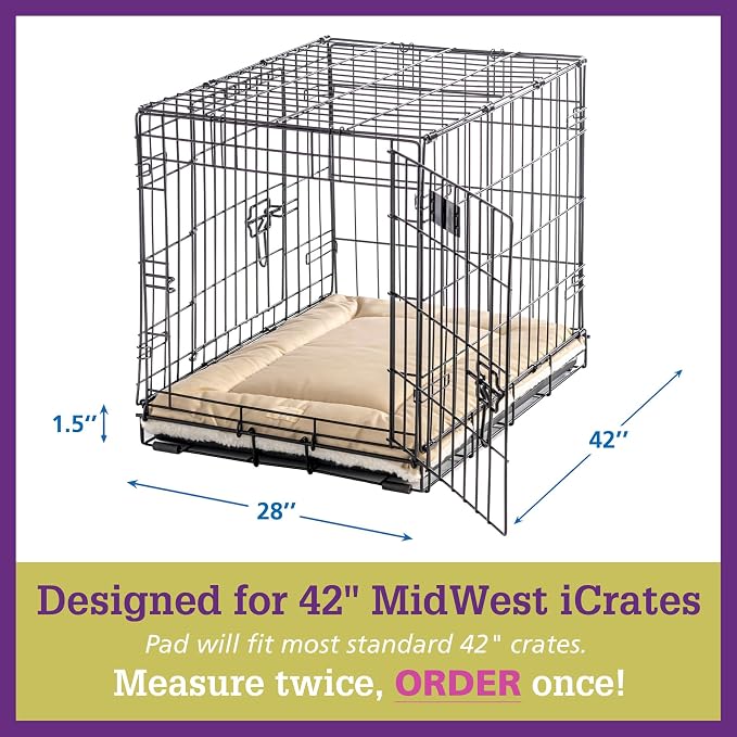 Pet Dreams Dog Crate Pad - Washable Kennel Mat, Crate Pads for Dog Cages, Non-Toxic, Flat Indoor Cat Bed, Fits iCrate 18, 24, 30, 36, 42, 48 Inches (Ivory, X Large, 42")
