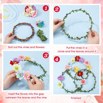 Zeyune 20 Sets Summer Tea Party Favor Flower Crowns Making Kit, Make Your Own Flower Crown Wreath Garland Headbands Craft Kit Handmade DIY Fairy Floral Hair Accessories Gift for Women(Daisy)