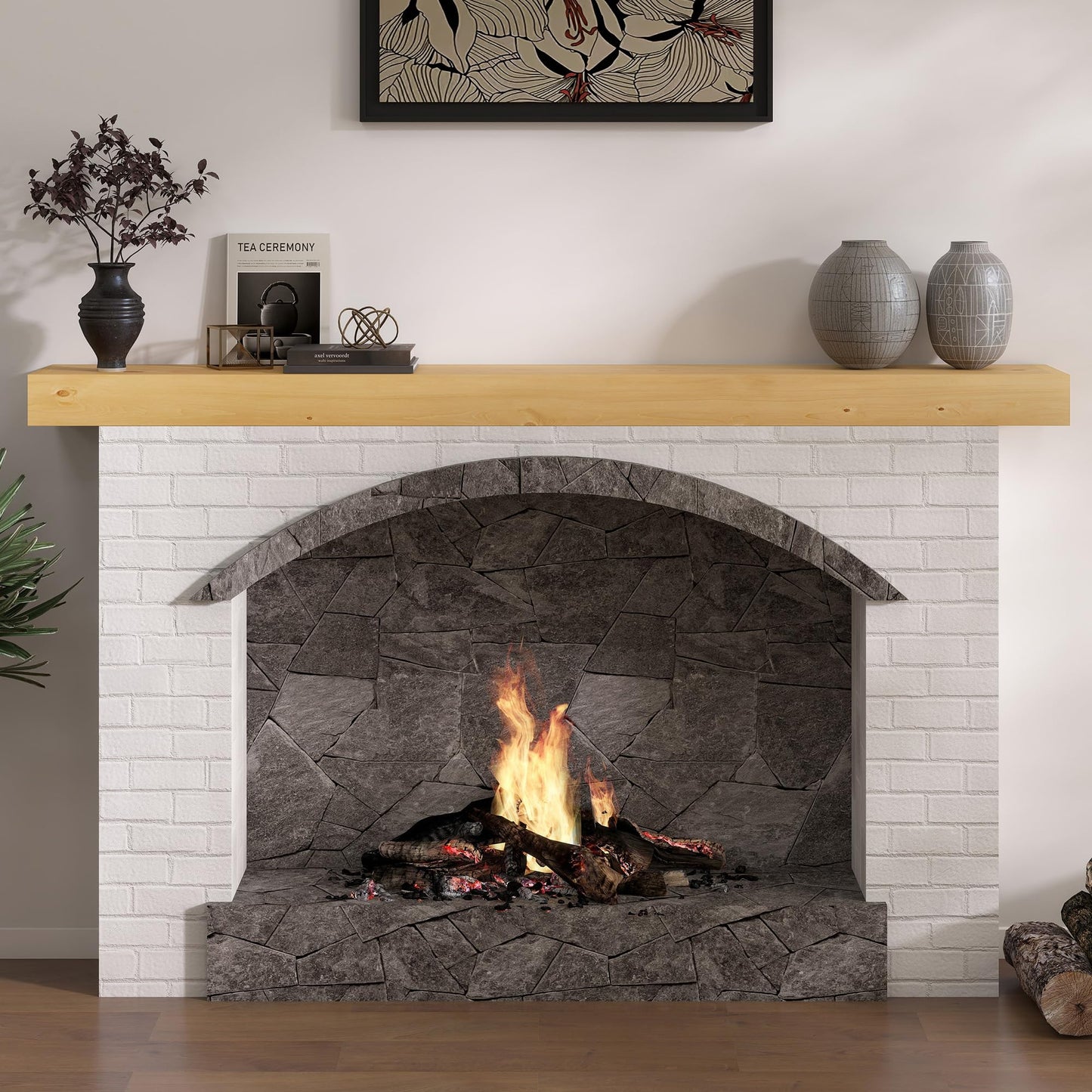 Fireplace Mantel 60inch, Solid Wood Mantel Shelf Handcrafted Rustic, Handcrafted Wood Fireplace Mantels Floating Mantle Shelves Decor for Wall, Bedroom, TV, Books, Livingroom 60 X 8 X 3 - Natural