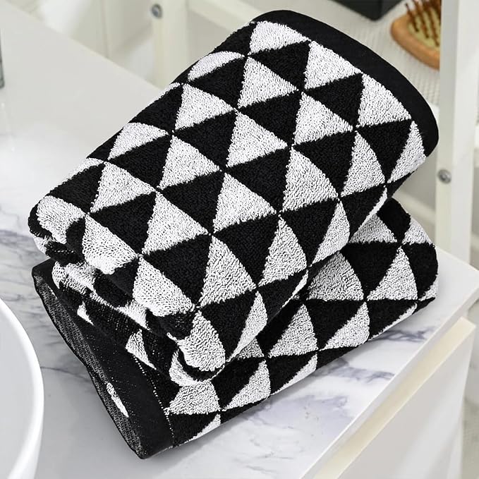 Black and White Hand Towels, 4 Pack Cotton Soft Face Towel 13x29 Inches