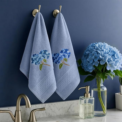 2 Pcs Hydrangea Hand Towels Blue Hydrangea Floral Bathroom Decor 14x29 Inch