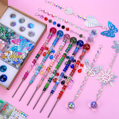 VICTLOV Crystal Suncatcher Making Kit, 340 Pieces with Beads, Snowflakes, Butterflies, Glass Balls for Garden Decoration, DIY Outdoor Hanging Ornaments (340Pcs Crystal Ball+Pendant)