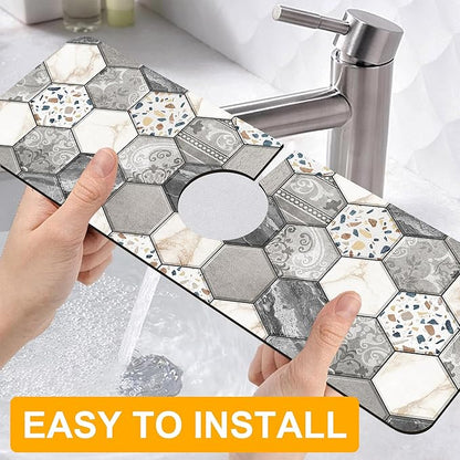 2 Pack Hexagon Marble Sink Splash Guard Faucet Mat Gold Glitter Lines Marble