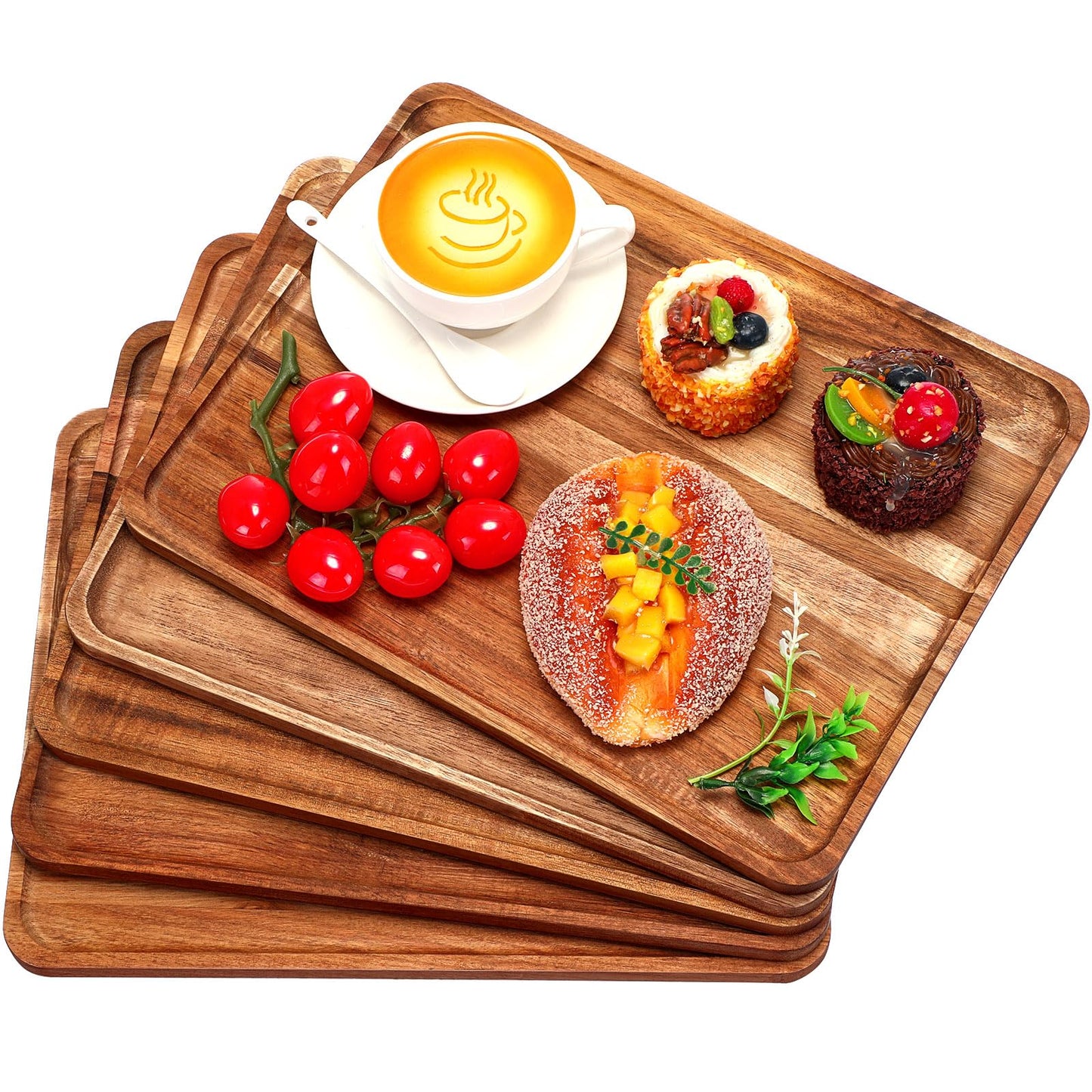 Roowest 5 Pack Solid Acacia Wood Serving Trays for Laser Engraving Rectangular Wooden Board for Food Appetizer Serving Tray Plates for Vegetables Fruit Cheese Housewarming Gifts(14 x 10 Inch)