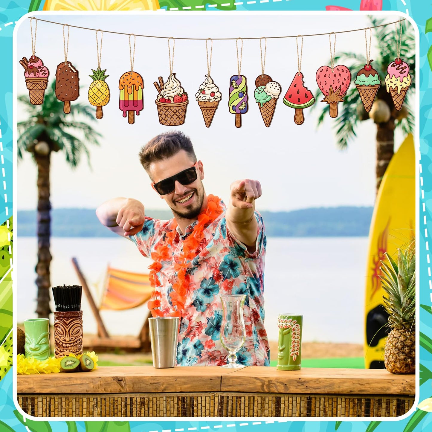 Thyle 120 Pcs Summer Ice Cream Crafts Bulk Wooden Ice Cream Ornaments to Painting DIY Unfinished Blank Wood Cutout for Crafts for Summer Party Activities