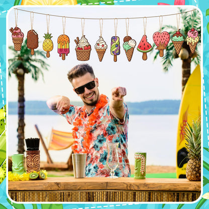 Thyle 120 Pcs Summer Ice Cream Crafts Bulk Wooden Ice Cream Ornaments to Painting DIY Unfinished Blank Wood Cutout for Crafts for Summer Party Activities