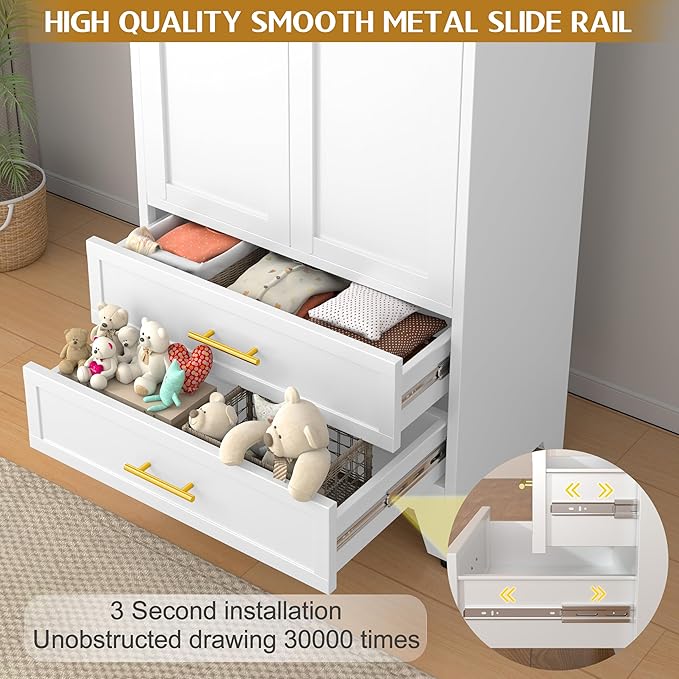 GAIOUS Steel Pantry Cabinet, 71" Metal Storage Cabinets | with 2 Doors, 2 Adjustable Shelf and 2 Drawers, Freestanding Storage Cabinet for Bedroom, Kitchen, Home Office (White)
