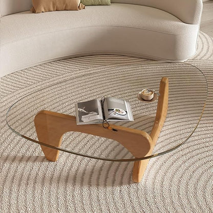 Glass Coffee Table, Mid Century Modern Coffee Table, Coffee Table for Living Room Center Table Suitable for Bedroom Living Room Reception Office Tables (Wood/Transparent, Large)