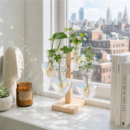 Nacome Plant Terrarium Propagation Stations: Clear Vase with Wooden Stand