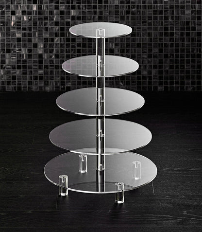 5 Tier Acrylic Cupcake Stand, Extra Thick 5mm Base, Large Cupcake Tower, Multi Tiered Cake Stand Round Clear Holder for Dessert Table Display, Weddings, Birthday Party, Graduation, Pastry, Donut Tree