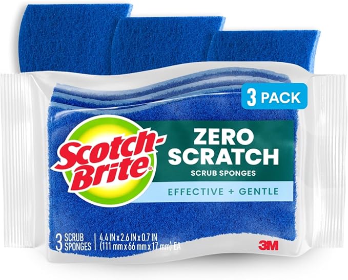 3M Scotch-Brite No Scratch Scrub Sponges, Blue, 4-1/2 x 2-1/2 x 7/10 in