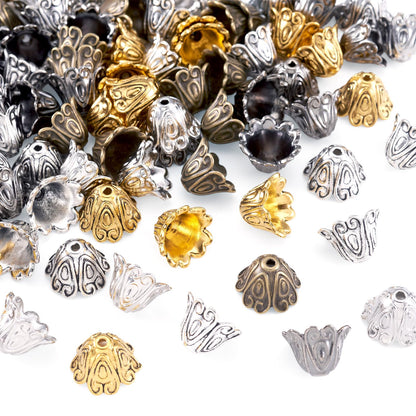 EEE ELECRELIVE 100Pcs Flower Cone Bead Caps 5 Colors Floral Tassel Earring Bead Caps 15mm Antique Style Metal End Beads for Tassel Earring Bracelet Jewelry Making Supplies
